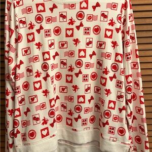 Lucky Brand Cream Sweater with Red Heart & Postmark Print